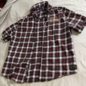 Harley-Davidson Men's Black and Red Plaid Shirt